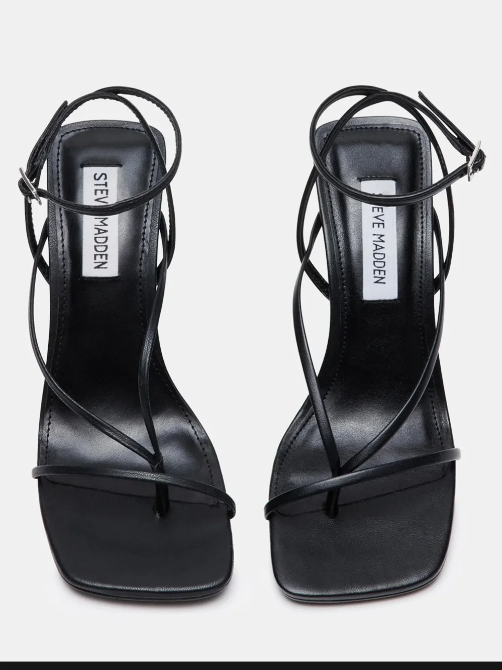 Steve Madden Black Strappy Square-Toe Heels with Ankle Wrap